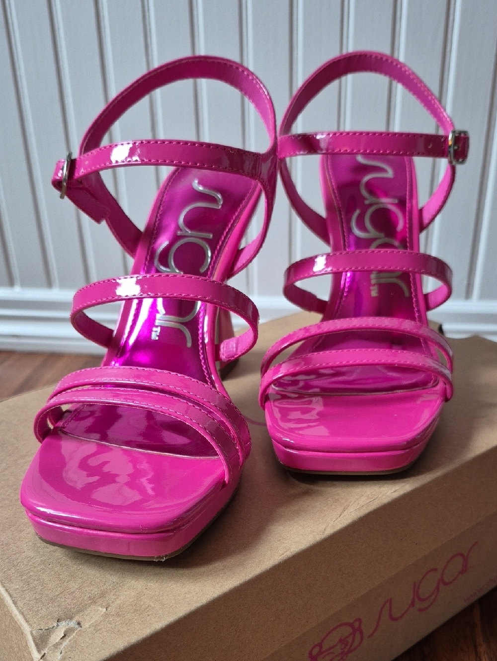 Sugar Patent Hot Pink Strappy Heels
